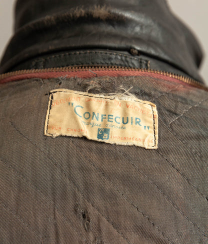 1950s French Confecuir Cowhide Motorcycle Jacket Ritz Zipper