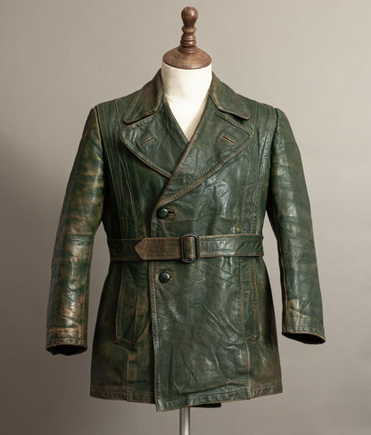 German Kraftfahrer Interwar Leather Motoring Coat, 1920s–1930s, Forest Green