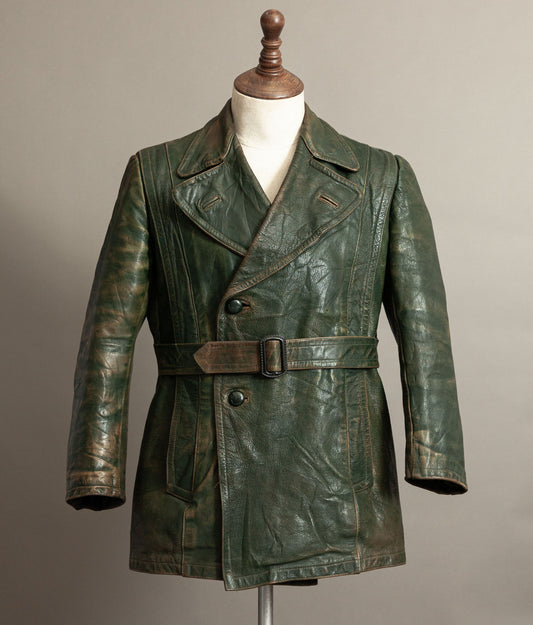 German Kraftfahrer Interwar Leather Motoring Coat, 1920s–1930s, Forest Green