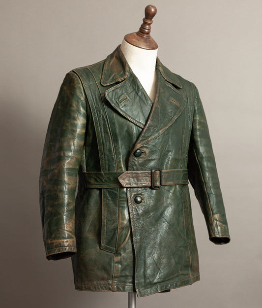 German Kraftfahrer Interwar Leather Motoring Coat, 1920s–1930s, Forest Green