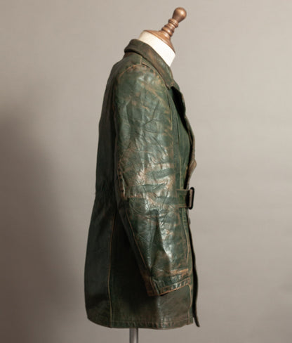 German Kraftfahrer Interwar Leather Motoring Coat, 1920s–1930s, Forest Green
