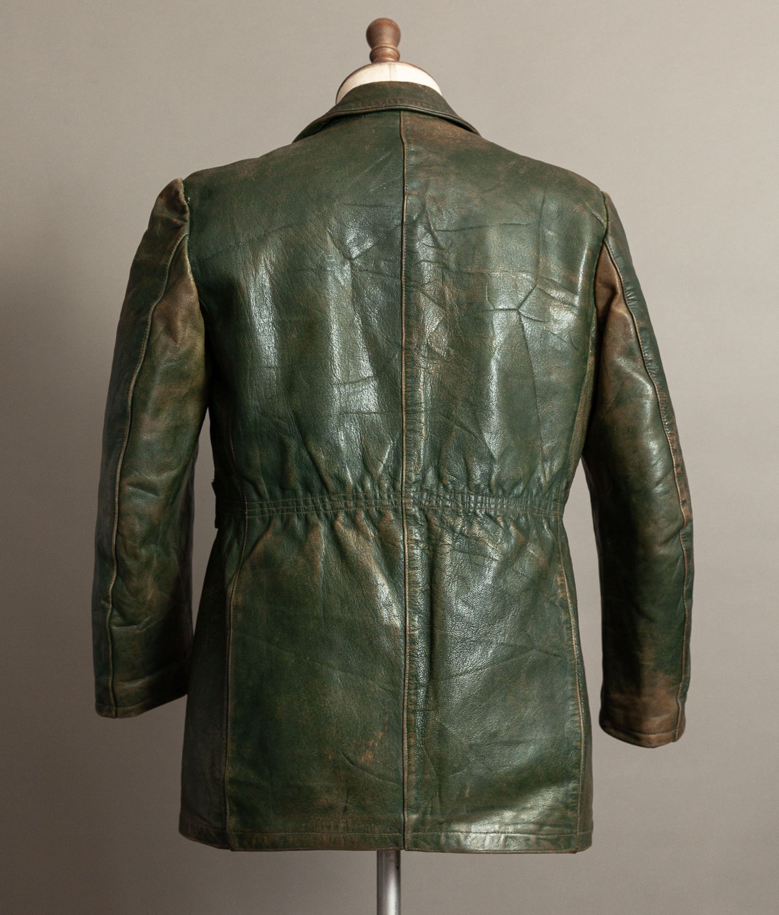 German Kraftfahrer Interwar Leather Motoring Coat, 1920s–1930s, Forest Green