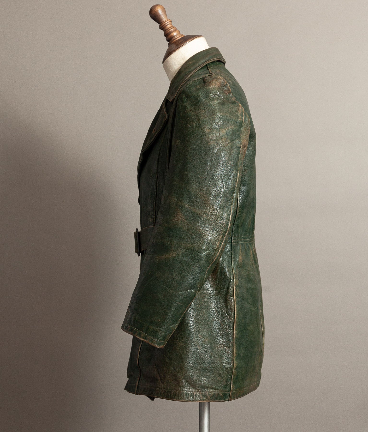 German Kraftfahrer Interwar Leather Motoring Coat, 1920s–1930s, Forest Green