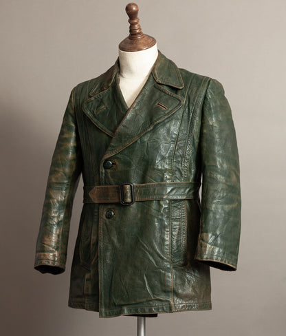 German Kraftfahrer Interwar Leather Motoring Coat, 1920s–1930s, Forest Green