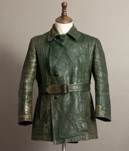 German Kraftfahrer Interwar Leather Motoring Coat, 1920s–1930s, Forest Green