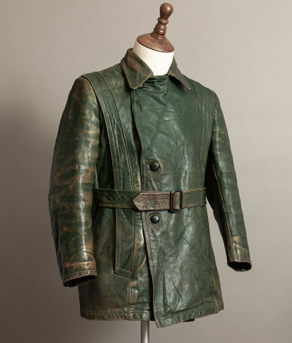 German Kraftfahrer Interwar Leather Motoring Coat, 1920s–1930s, Forest Green