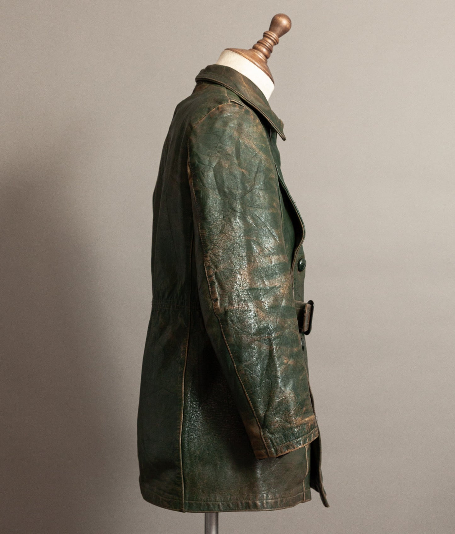 German Kraftfahrer Interwar Leather Motoring Coat, 1920s–1930s, Forest Green