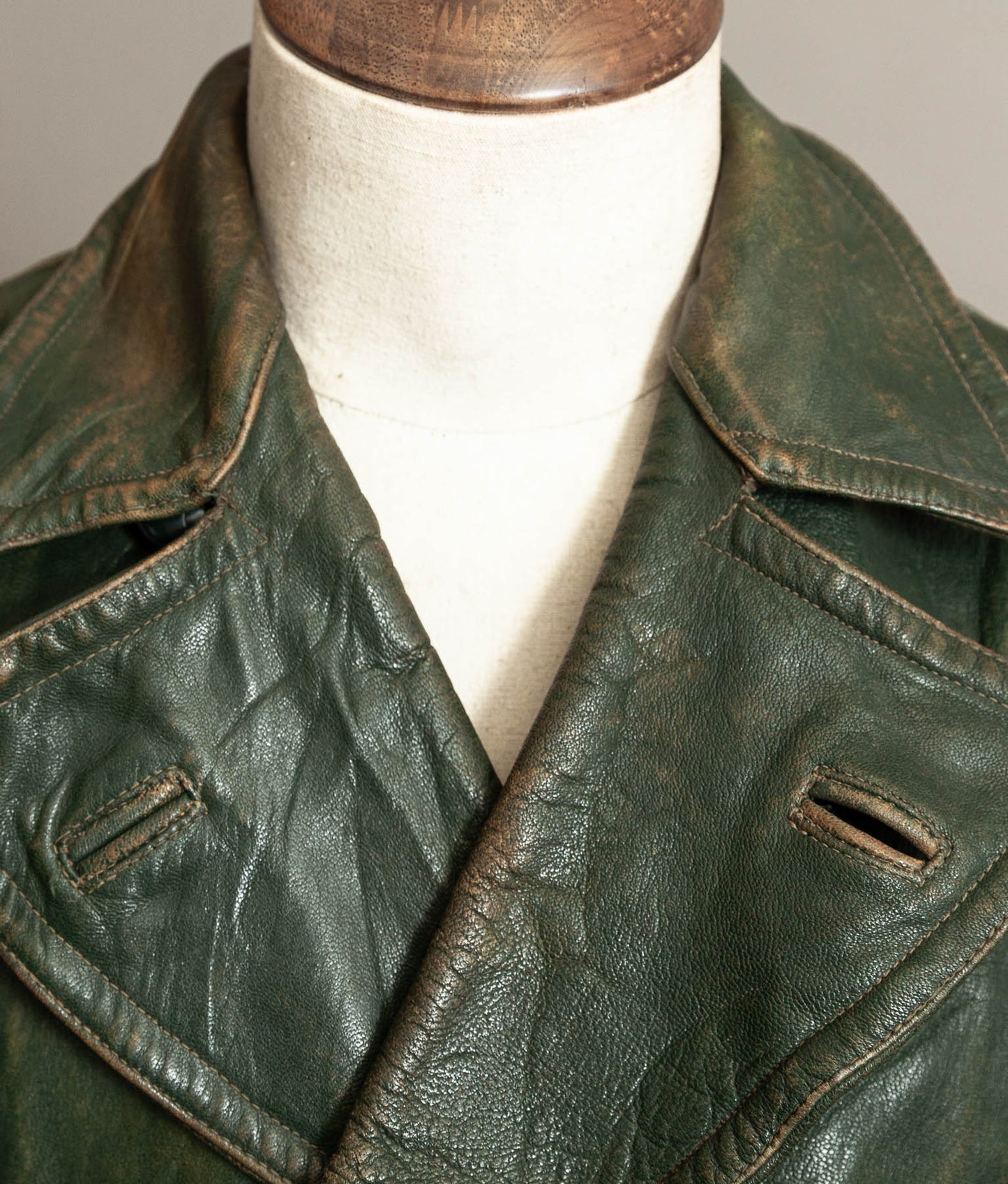 German Kraftfahrer Interwar Leather Motoring Coat, 1920s–1930s, Forest Green