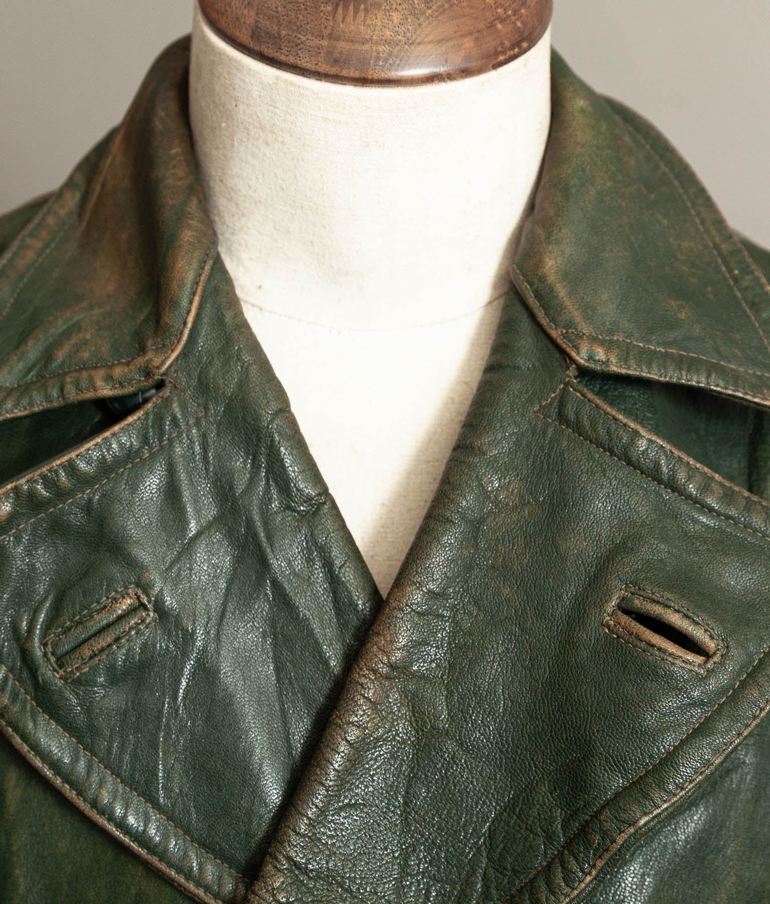 German Kraftfahrer Interwar Leather Motoring Coat, 1920s–1930s, Forest Green