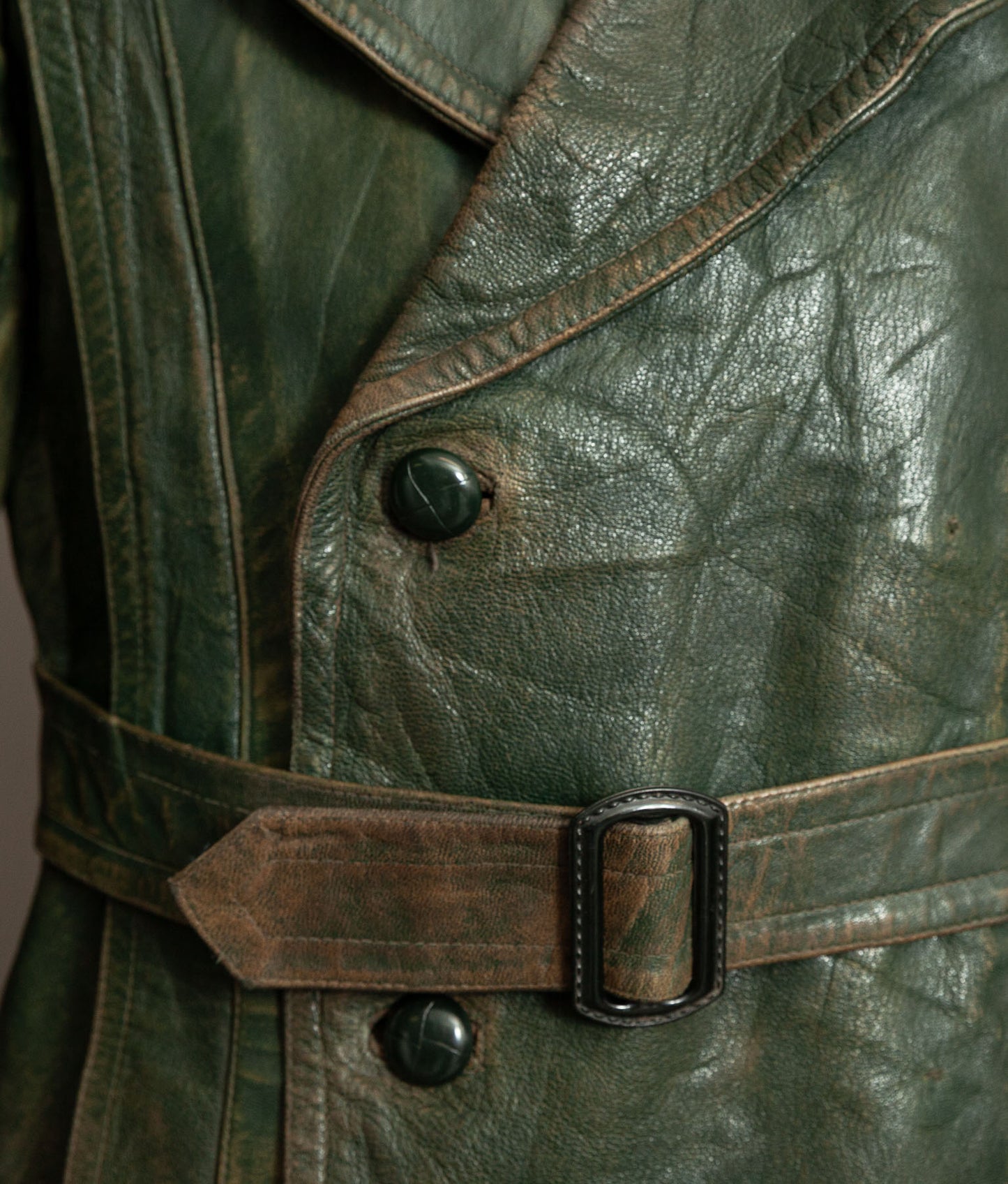 German Kraftfahrer Interwar Leather Motoring Coat, 1920s–1930s, Forest Green