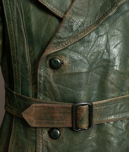 German Kraftfahrer Interwar Leather Motoring Coat, 1920s–1930s, Forest Green