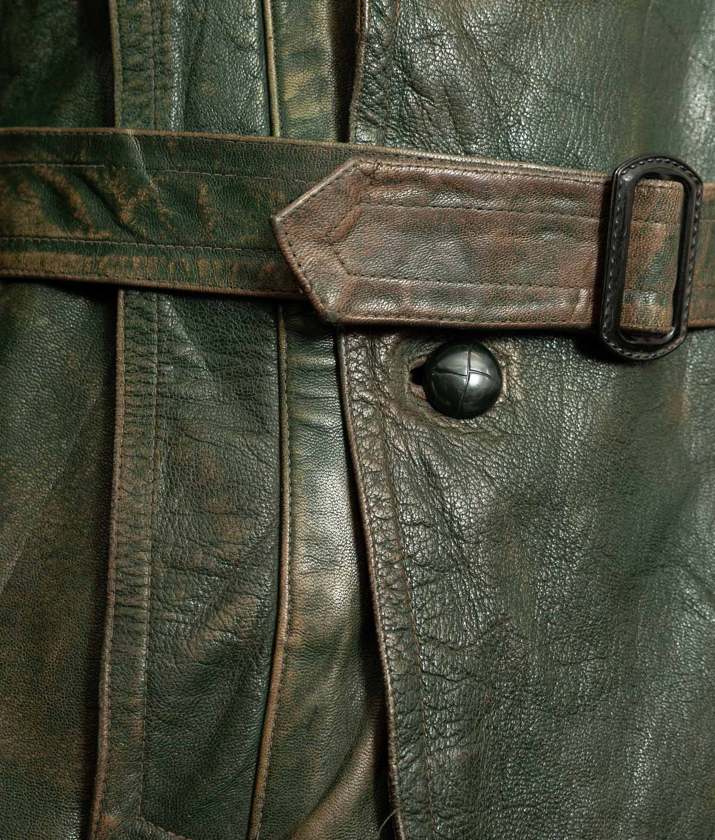 German Kraftfahrer Interwar Leather Motoring Coat, 1920s–1930s, Forest Green