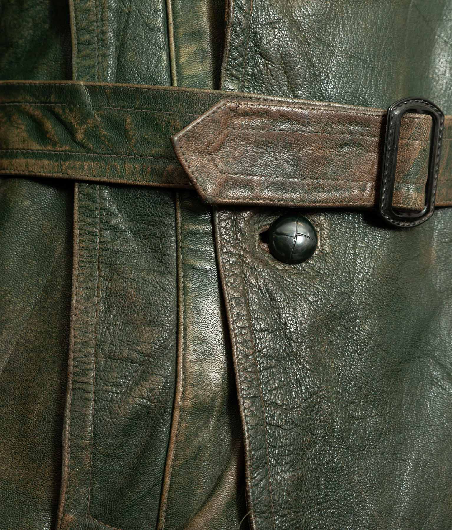 German Kraftfahrer Interwar Leather Motoring Coat, 1920s–1930s, Forest Green
