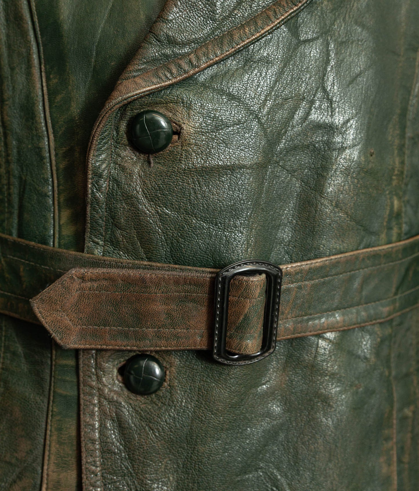 German Kraftfahrer Interwar Leather Motoring Coat, 1920s–1930s, Forest Green