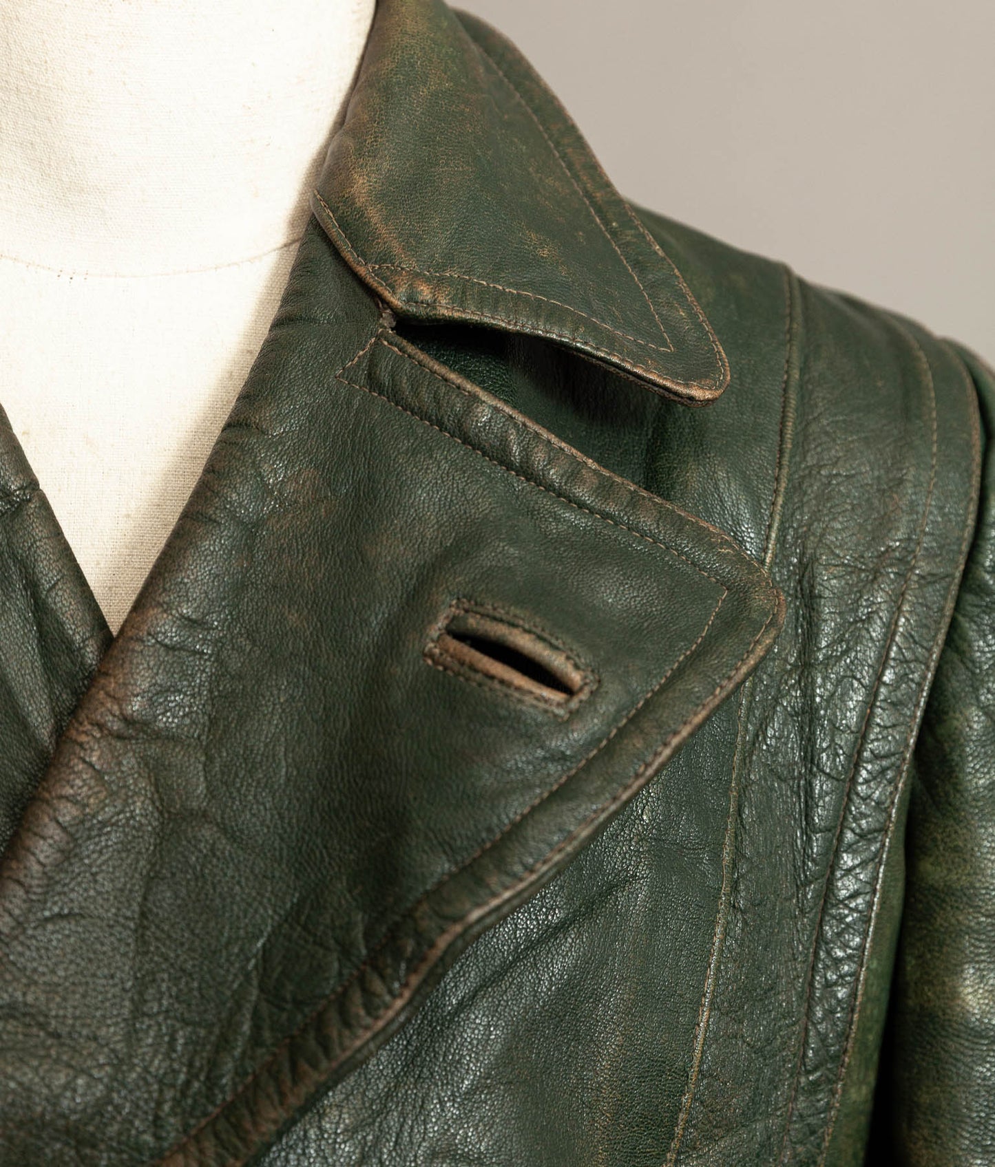 German Kraftfahrer Interwar Leather Motoring Coat, 1920s–1930s, Forest Green