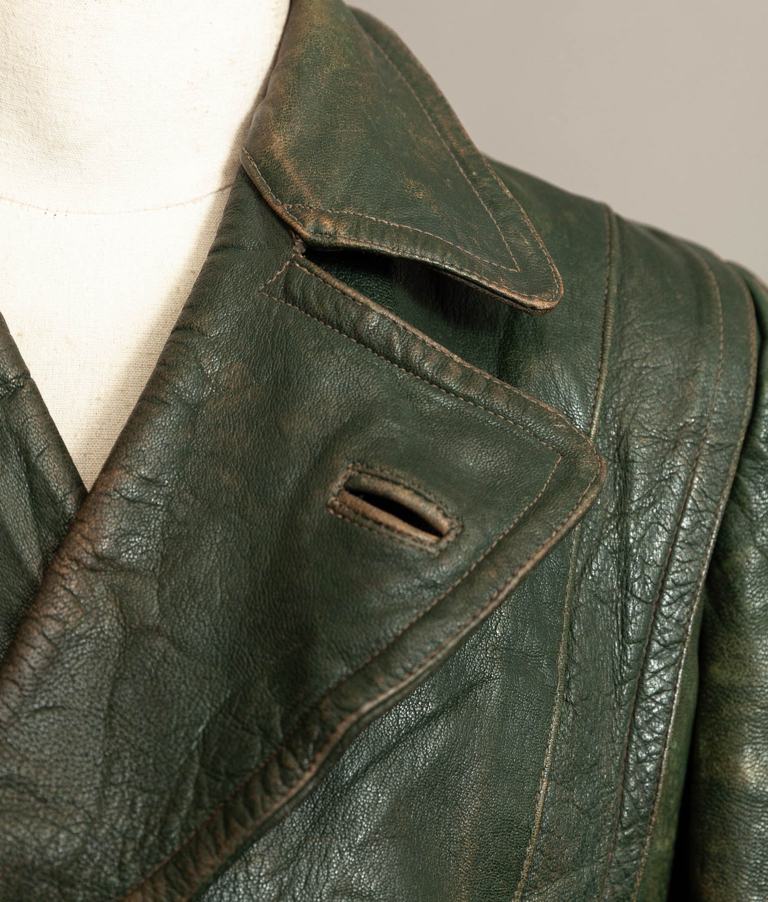 German Kraftfahrer Interwar Leather Motoring Coat, 1920s–1930s, Forest Green