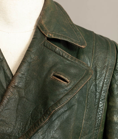 German Kraftfahrer Interwar Leather Motoring Coat, 1920s–1930s, Forest Green