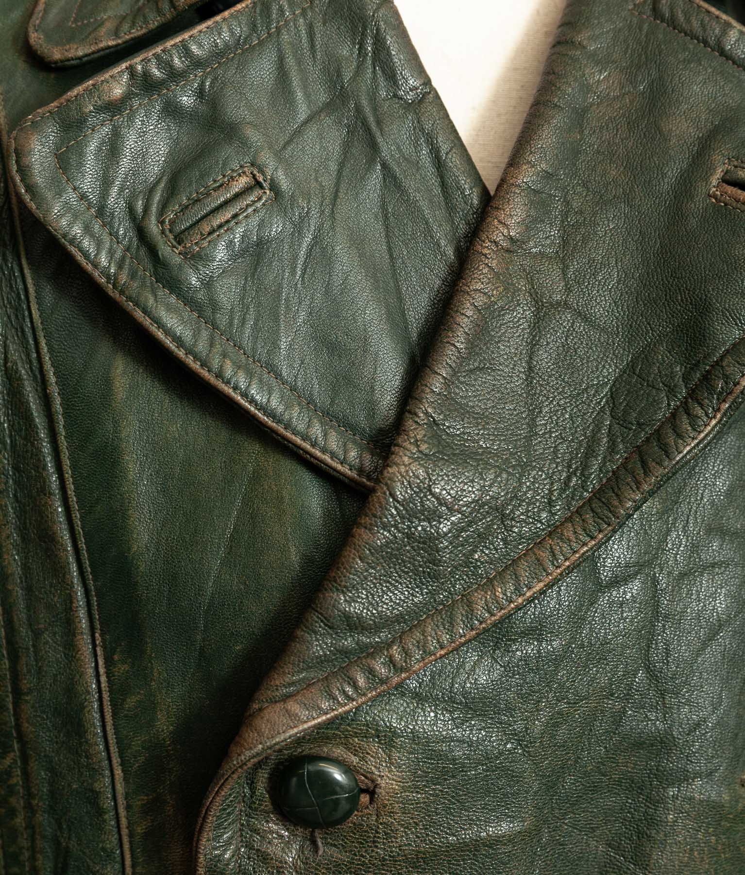 German Kraftfahrer Interwar Leather Motoring Coat, 1920s–1930s, Forest Green
