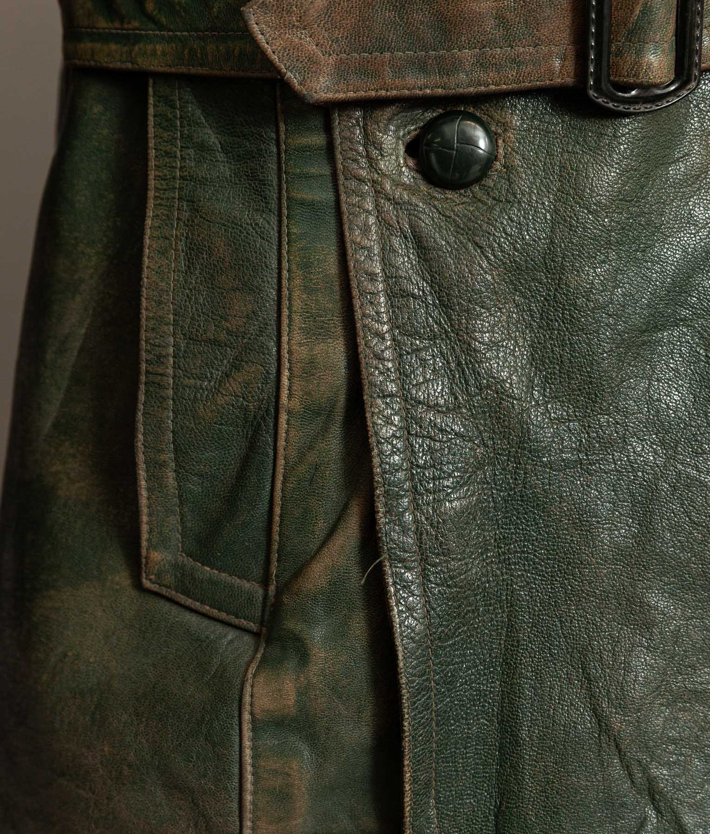 German Kraftfahrer Interwar Leather Motoring Coat, 1920s–1930s, Forest Green