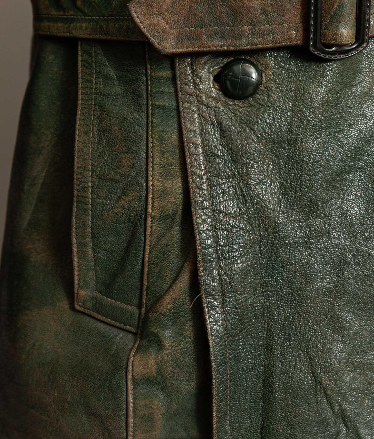German Kraftfahrer Interwar Leather Motoring Coat, 1920s–1930s, Forest Green