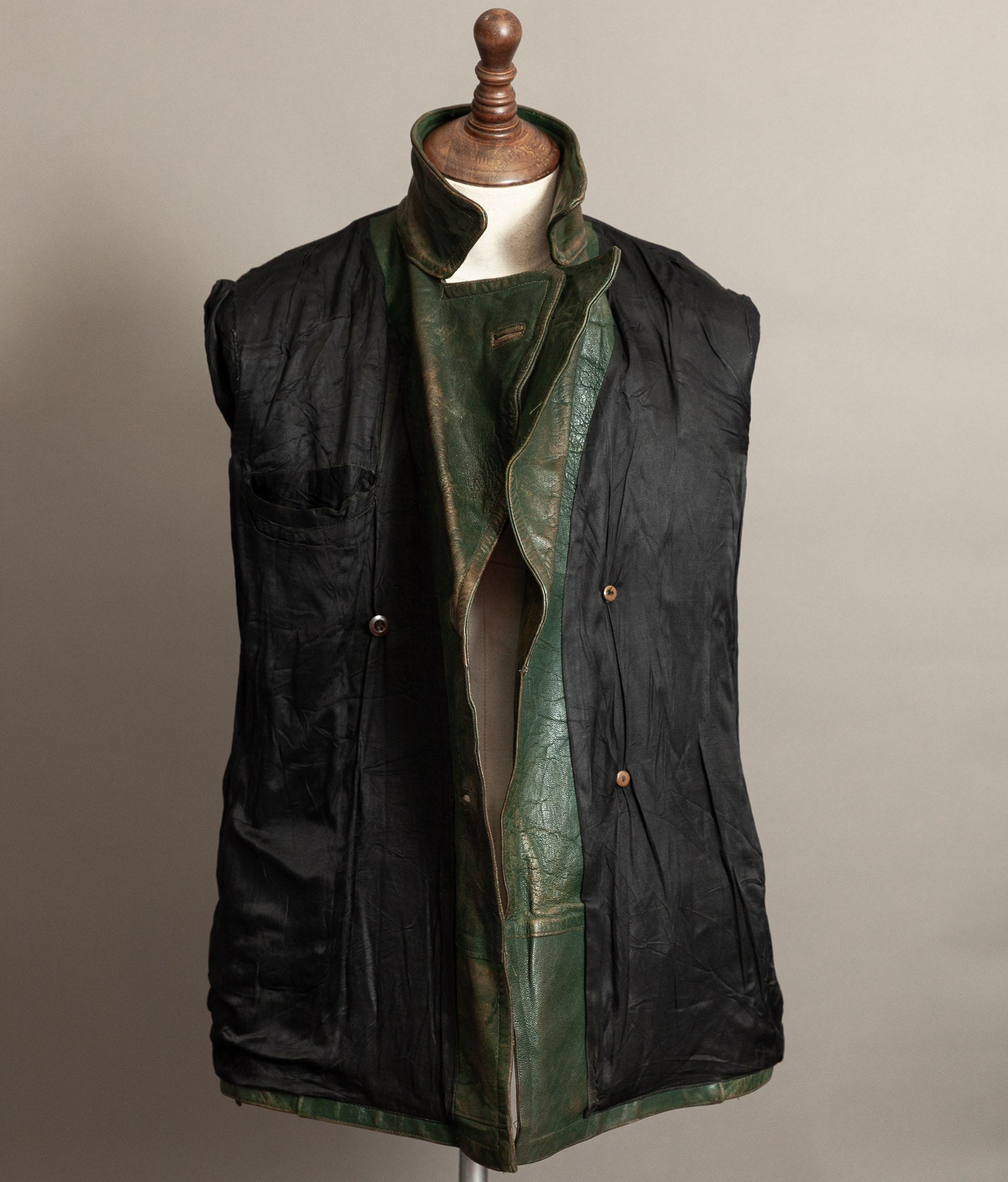 German Kraftfahrer Interwar Leather Motoring Coat, 1920s–1930s, Forest Green