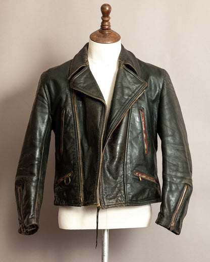 Vintage 1950s German Leather Motorcycle Jacket - Small (40)
