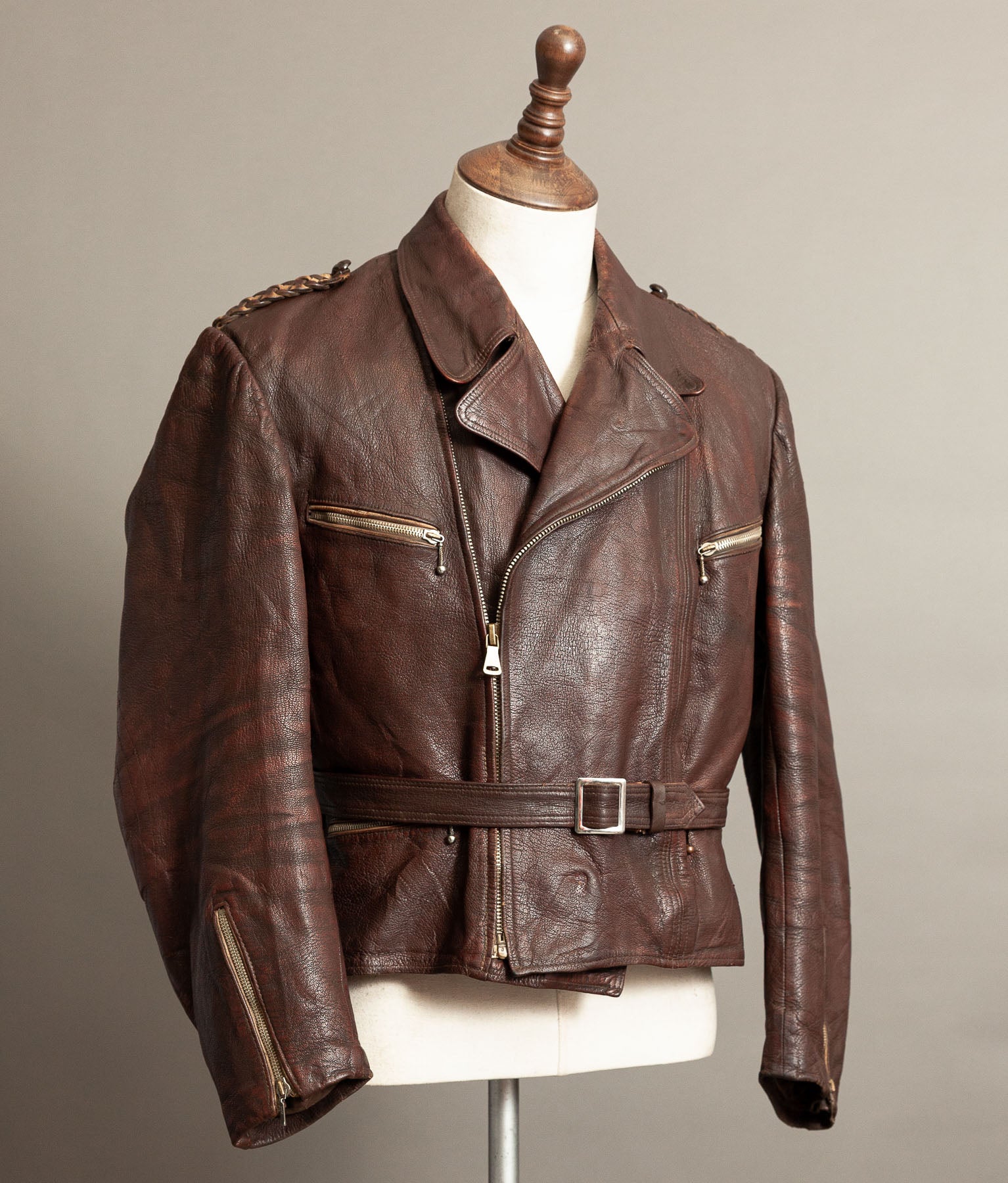 Vintage 1950s German Cowhide Leather Motorrad Motorcycle Jacket