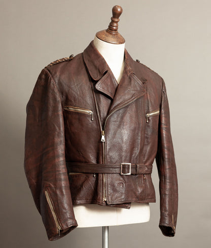 Vintage 1950s German Cowhide Leather Motorrad Motorcycle Jacket