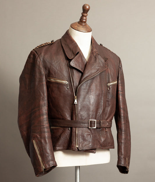 Vintage 1950s German Cowhide Leather Motorrad Motorcycle Jacket