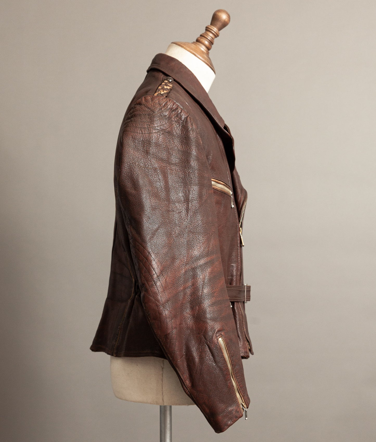 Vintage 1950s German Cowhide Leather Motorrad Motorcycle Jacket