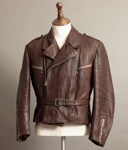 Vintage 1950s German Cowhide Leather Motorrad Motorcycle Jacket