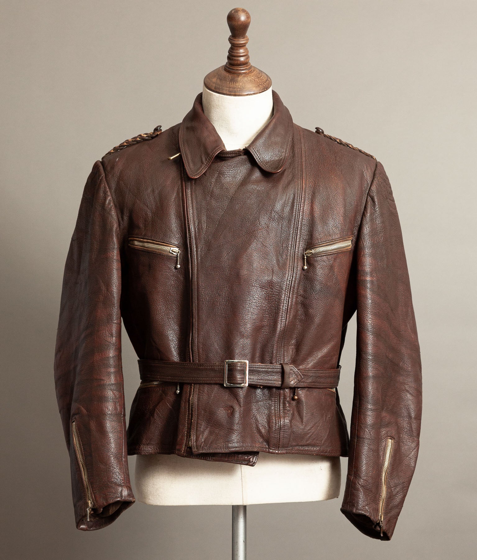 Vintage 1950s German Cowhide Leather Motorrad Motorcycle Jacket