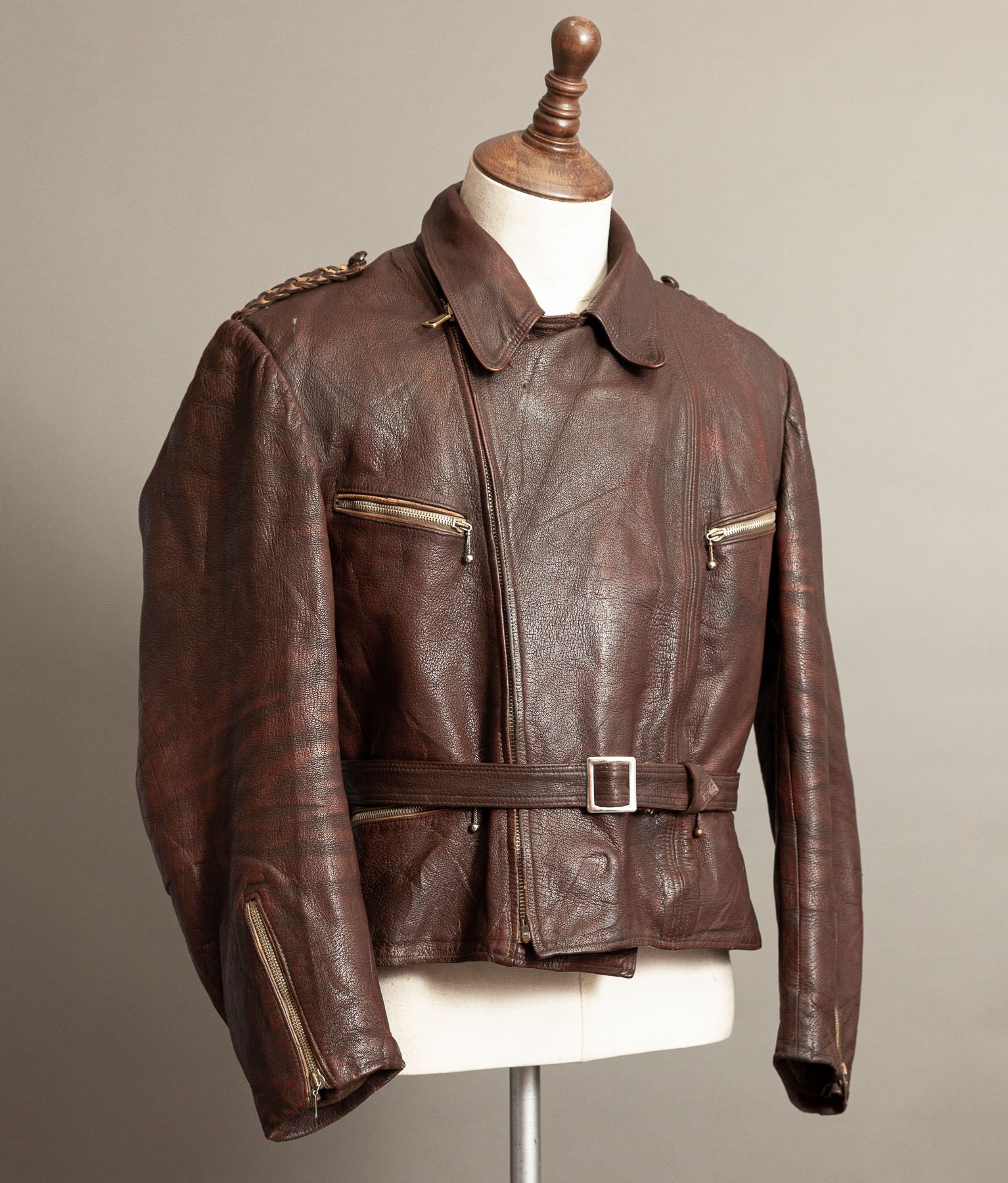 Vintage 1950s German Cowhide Leather Motorrad Motorcycle Jacket