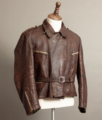 Vintage 1950s German Cowhide Leather Motorrad Motorcycle Jacket