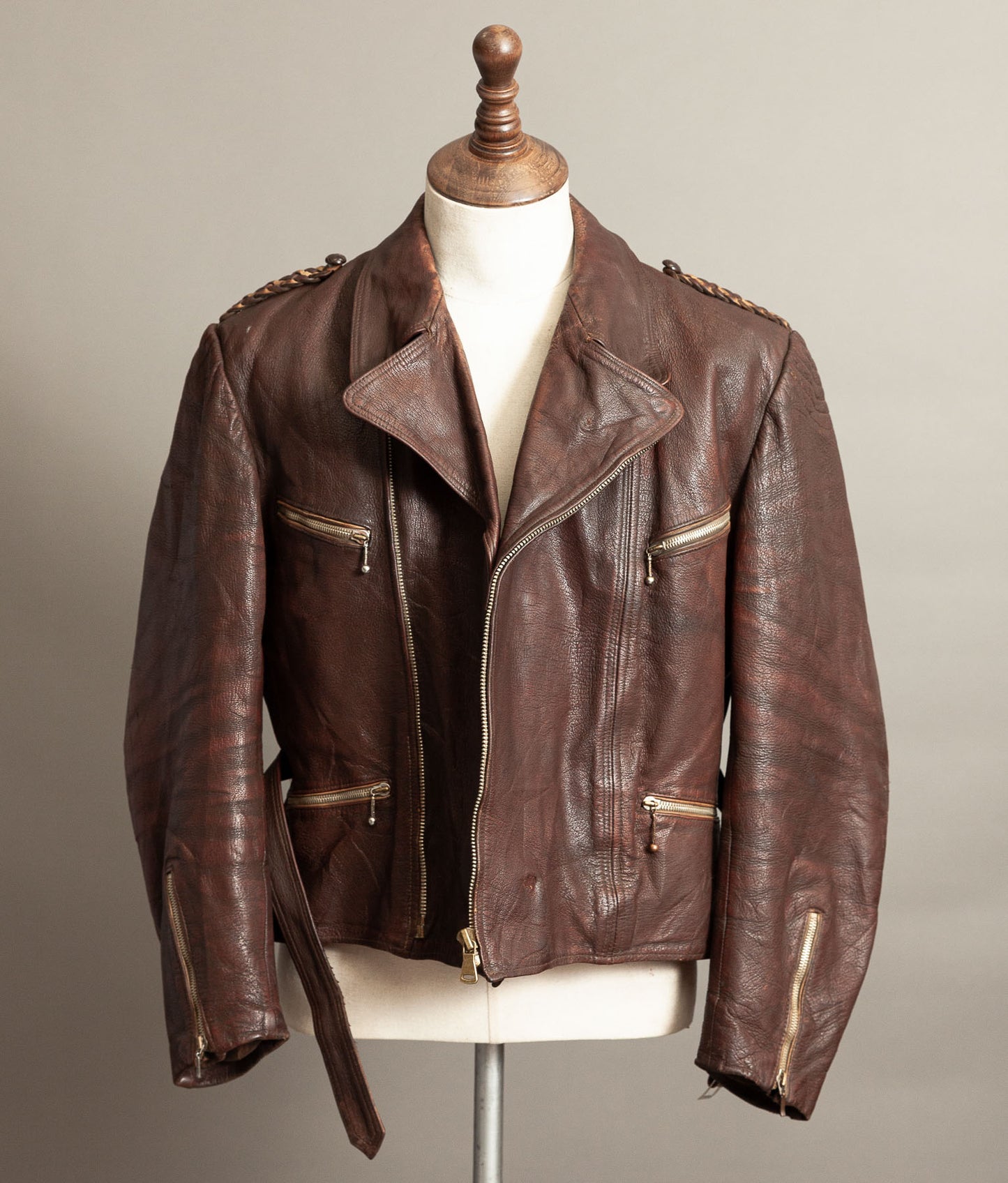 Vintage 1950s German Cowhide Leather Motorrad Motorcycle Jacket