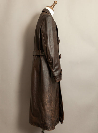 1940s German Wehrmacht Officer's Horsehide Leather Trench Coat (XL)