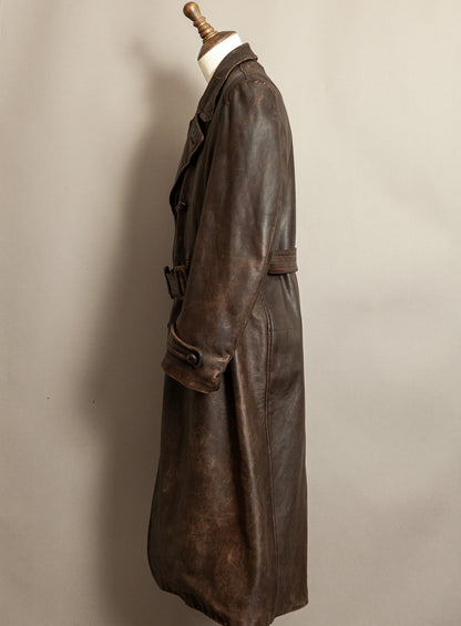 1940s German Wehrmacht Officer's Horsehide Leather Trench Coat (XL)