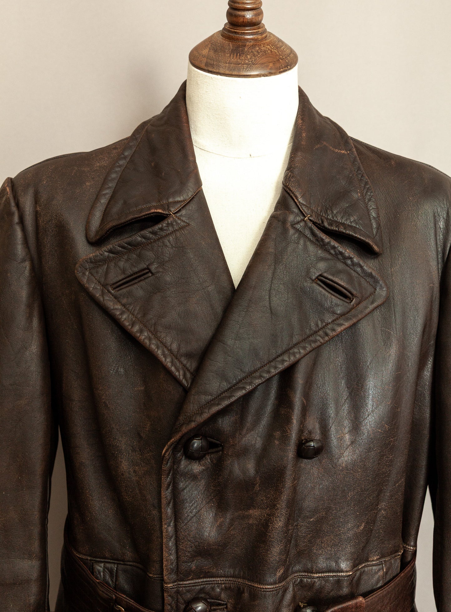 1940s German Wehrmacht Officer's Horsehide Leather Trench Coat (XL)