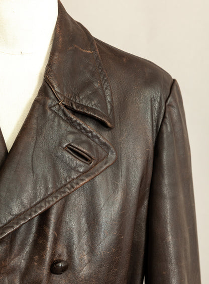 1940s German Wehrmacht Officer's Horsehide Leather Trench Coat (XL)
