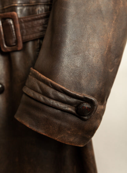 1940s German Wehrmacht Officer's Horsehide Leather Trench Coat (XL)