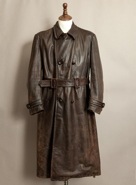 1940s German Wehrmacht Officer's Horsehide Leather Trench Coat (XL)