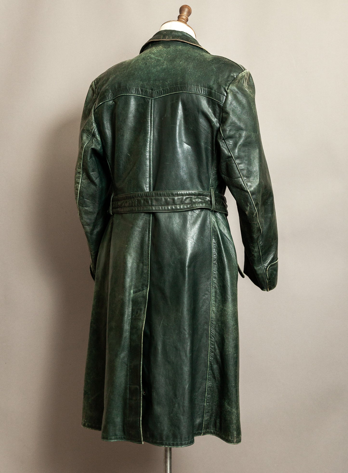 Vintage 1930s–40s German Green Horsehide Leather Trench Coat L (44)