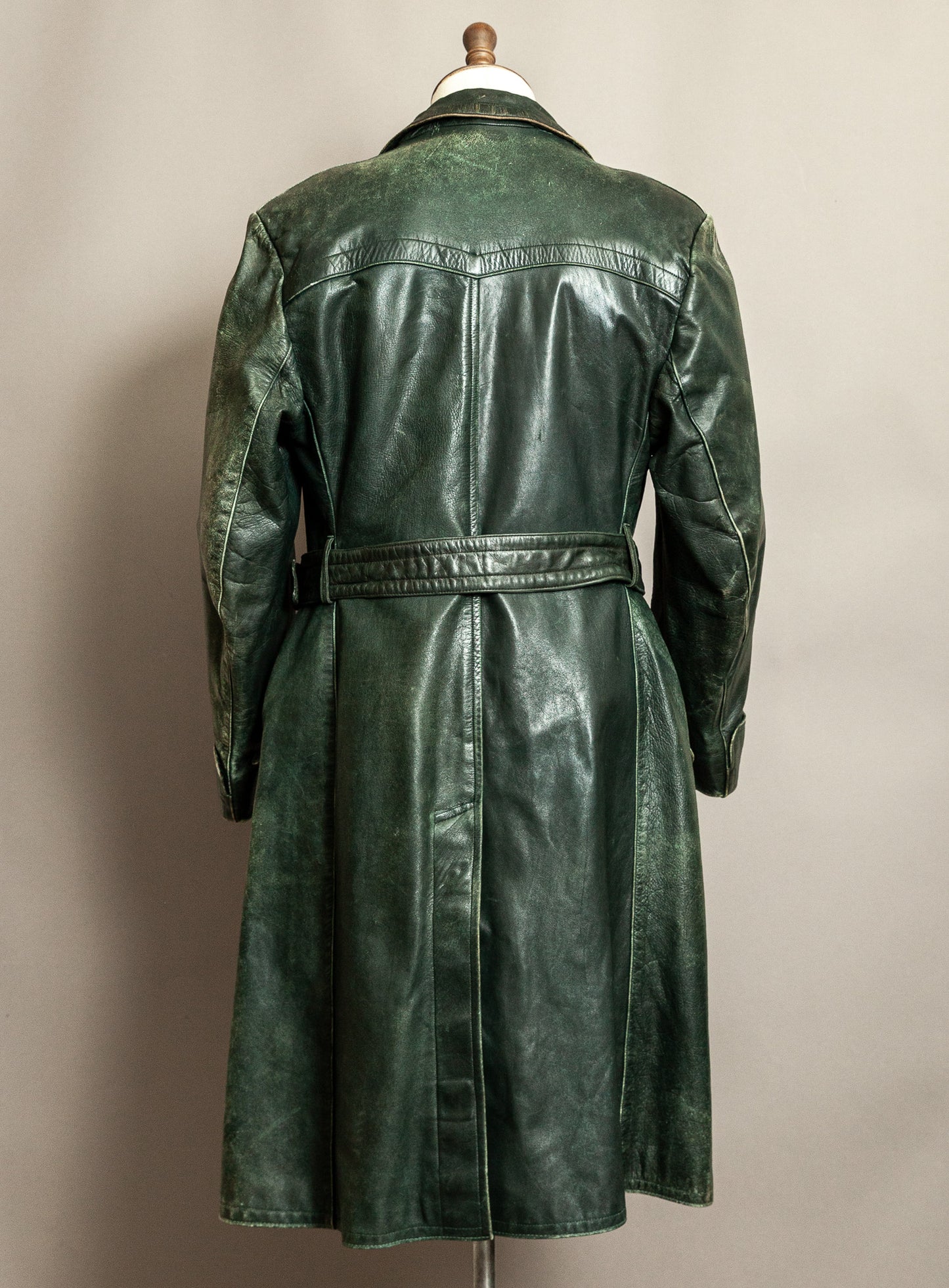 Vintage 1930s–40s German Green Horsehide Leather Trench Coat L (44)