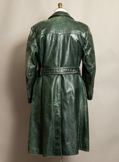 Vintage 1930s–40s German Green Horsehide Leather Trench Coat L (44)