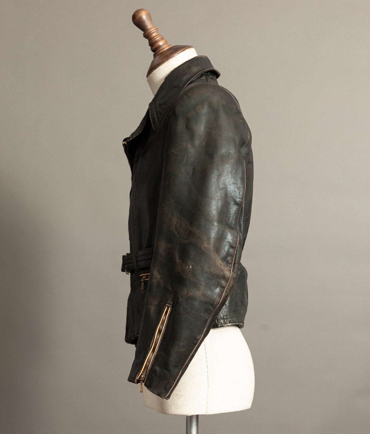 Vintage 1950s German Cowhide Leather Motorrad Motorcycle Jacket