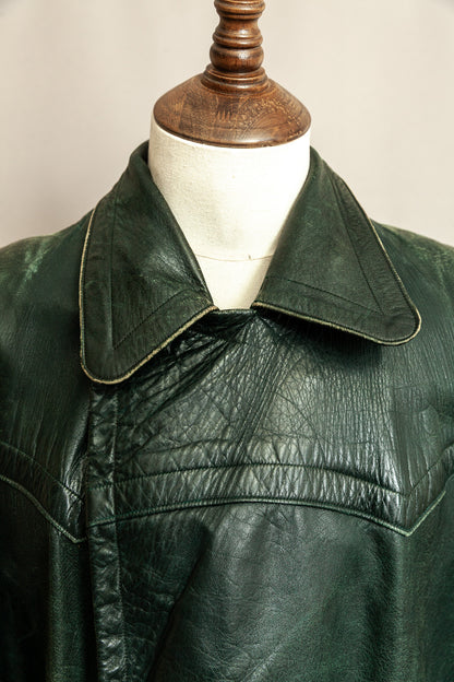 Vintage 1930s–40s German Green Horsehide Leather Trench Coat L (44)