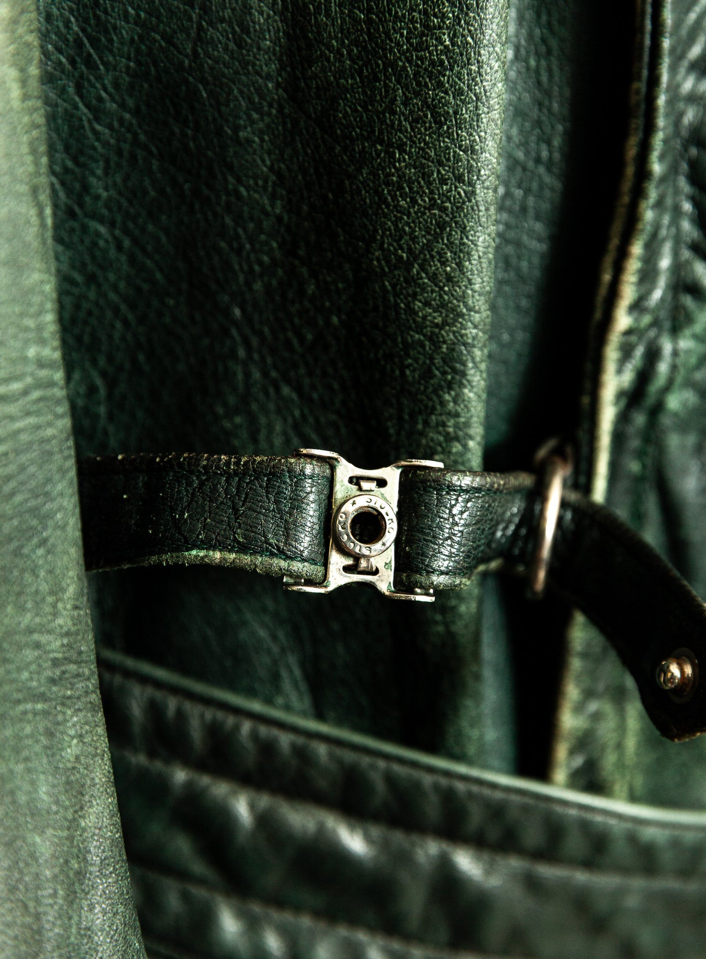 Vintage 1930s–40s German Green Horsehide Leather Trench Coat L (44)