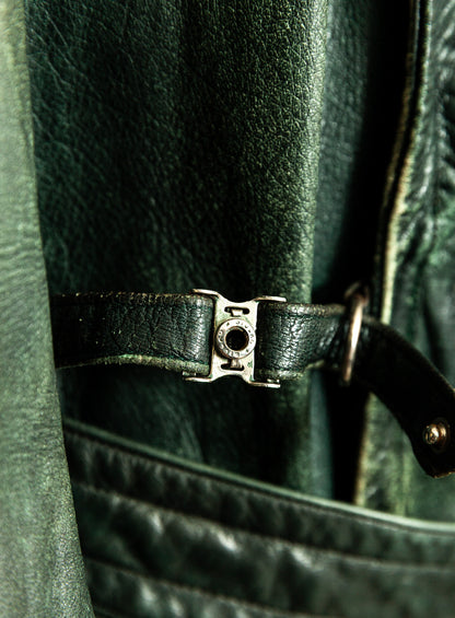 Vintage 1930s–40s German Green Horsehide Leather Trench Coat L (44)