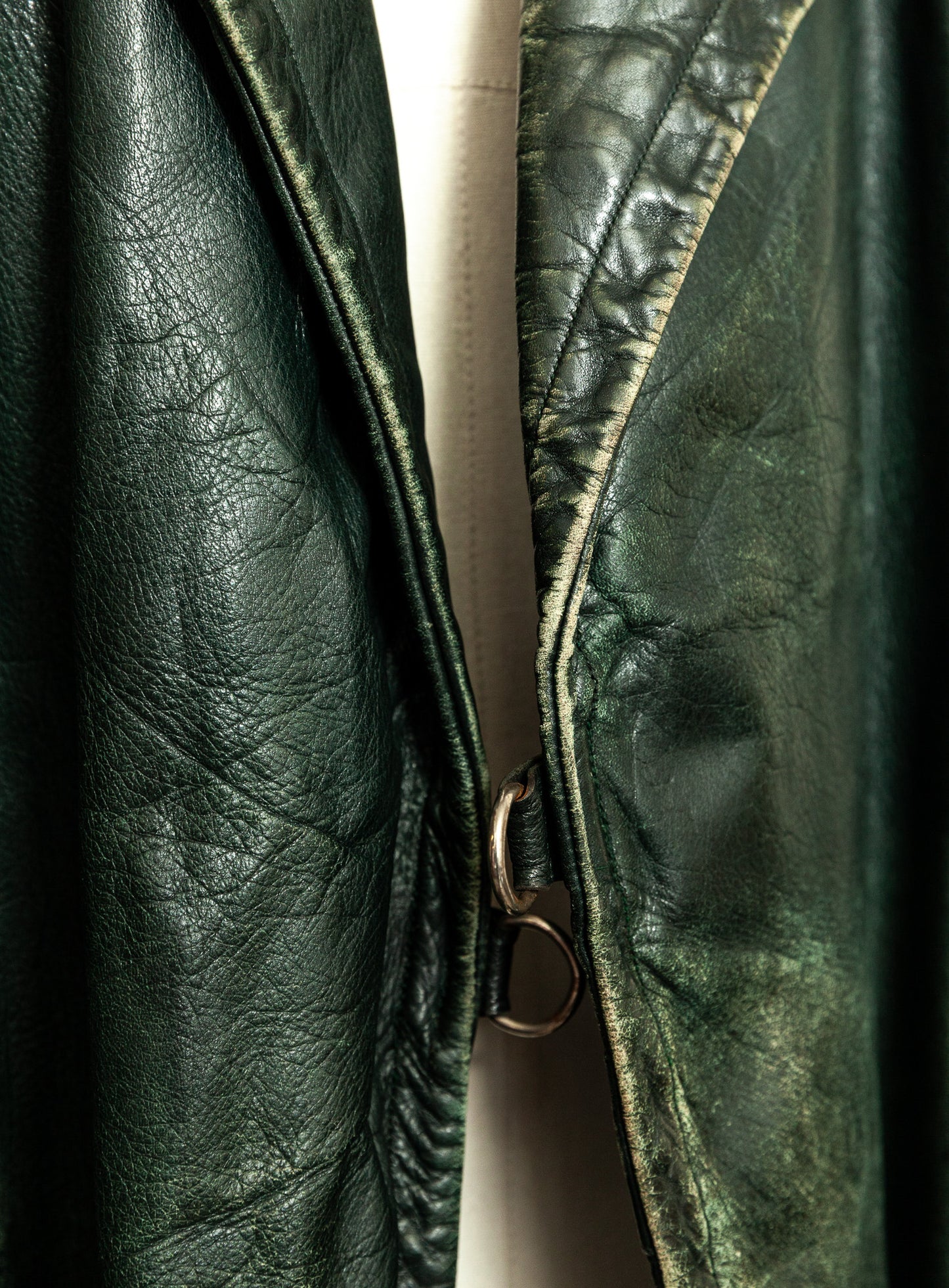 Vintage 1930s–40s German Green Horsehide Leather Trench Coat L (44)
