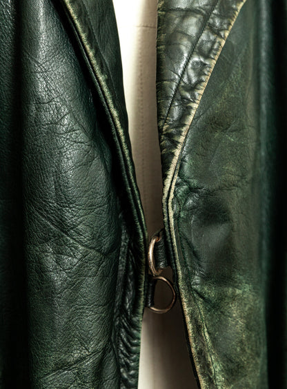 Vintage 1930s–40s German Green Horsehide Leather Trench Coat L (44)